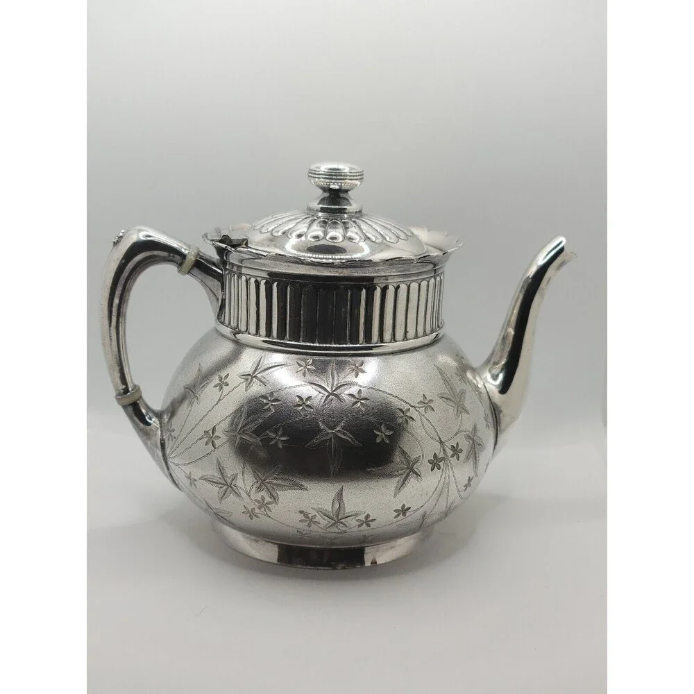 ANTIQUE Victorian FLORAL TEA POT Quadruple Plate Silver PAIRPOINT MFG CO